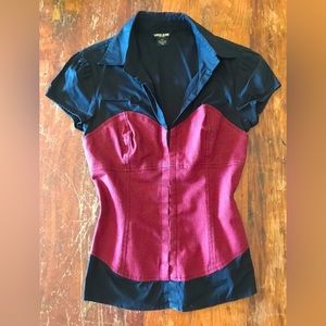 GUESS 2000’ red & black form fitting layered corset top. (Small)